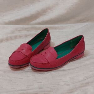 Nine West Pink Leather Penny Loafers with Green Insole